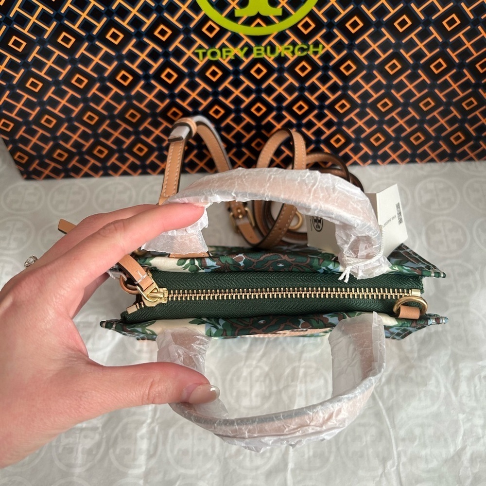 Tory Burch Ella Printed Mini Tote Crossbody Bag Rayure Fleurie - Picture 4 of 10